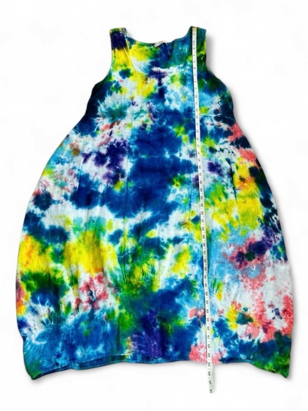 Colette Paris Artisan Tie Dye 100% Italian Linen Boutique Midi Dress Sleeveless - Picture 5 of 7